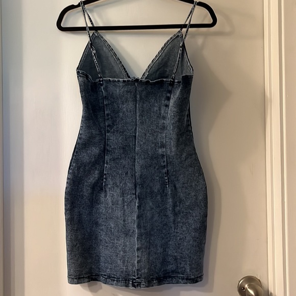 Denim Lace Front Mini Dress - Picture 4 of 12